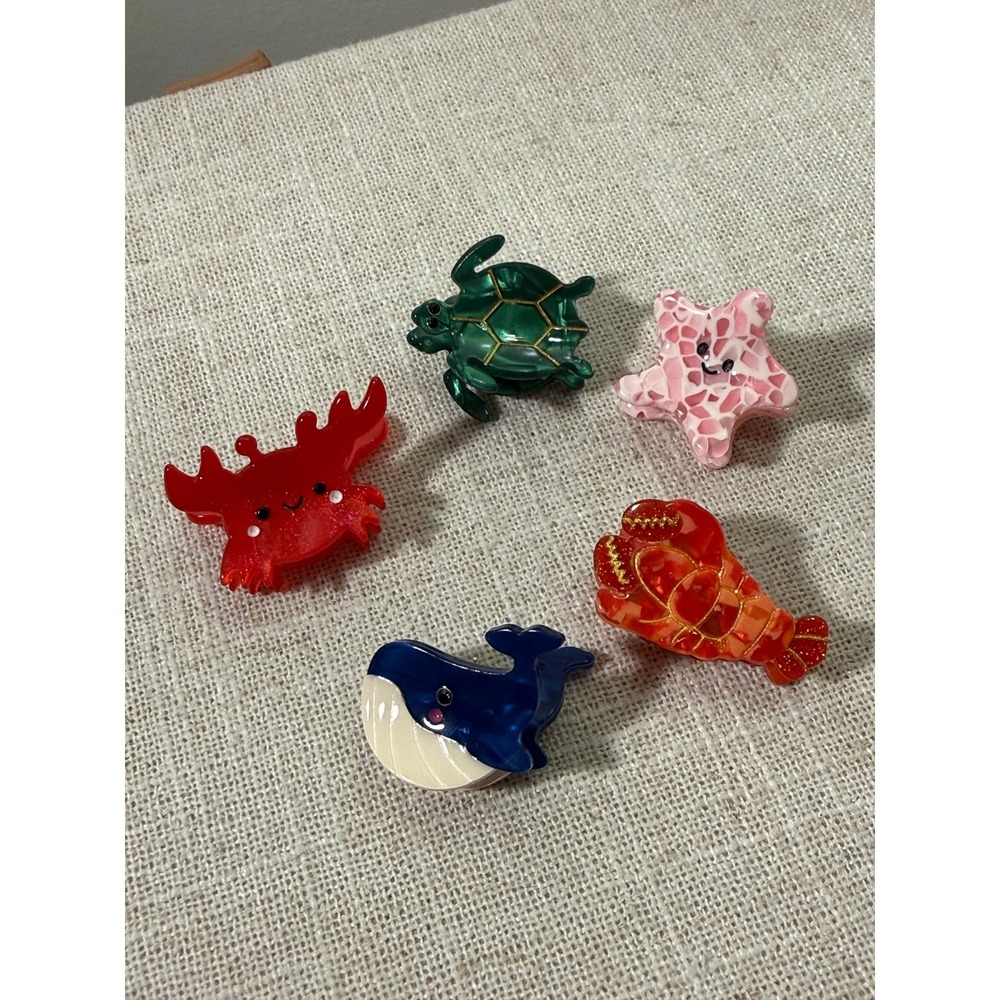 Boutique coastal kids hair clips nautical adorable‎ set 5 whale crab turtle star